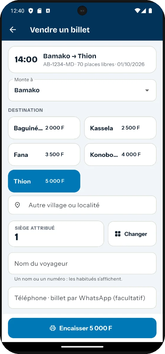 Vendre un billet : la destination, le siège, l’encaissement