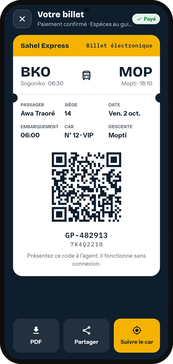 Espace voyageur : le billet avec son code QR, présenté au contrôle